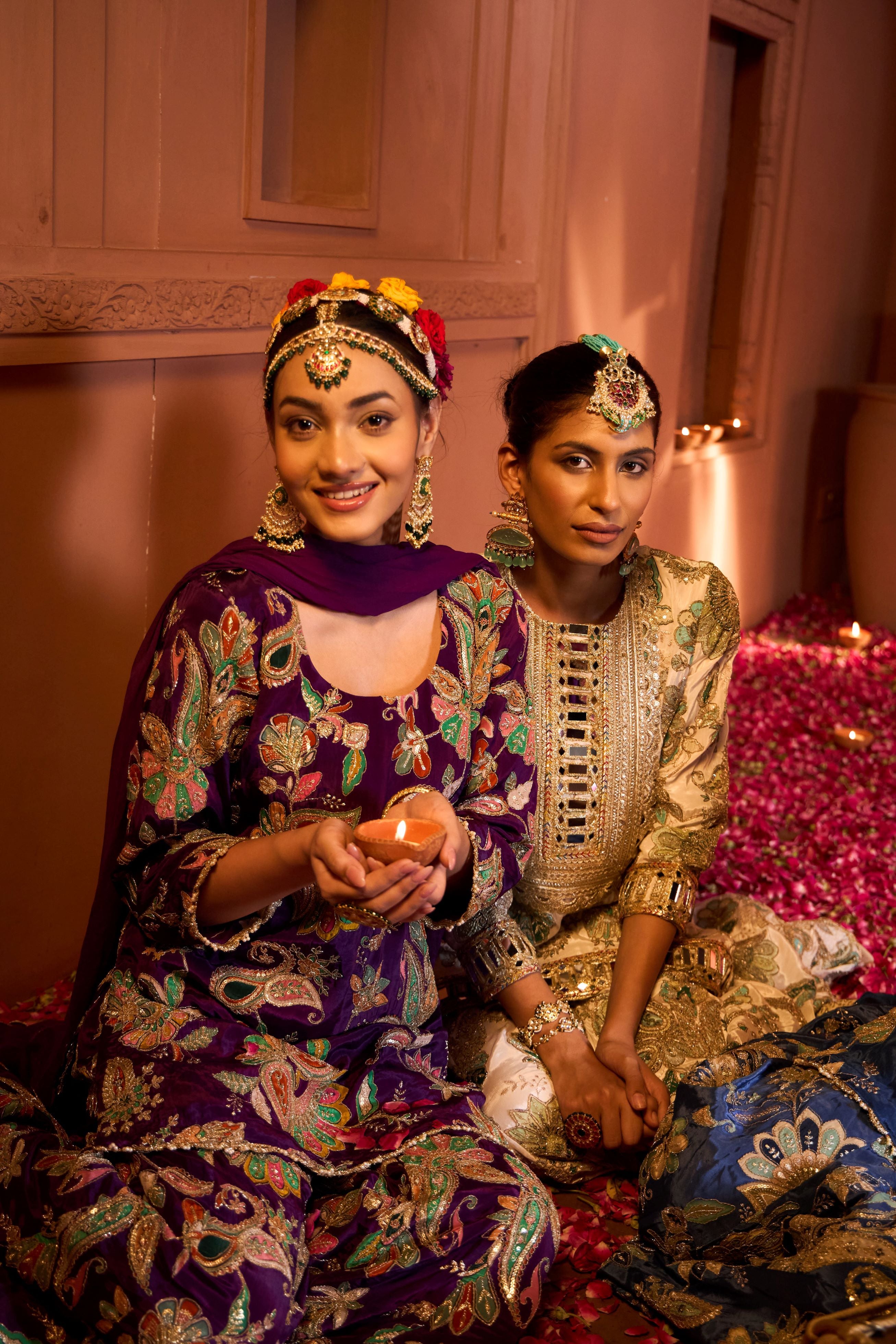 Elizey Paisley Embroidered Sharara Set with Chunni - Purple