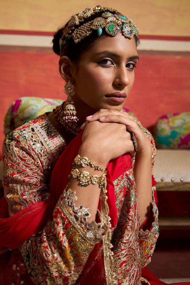 Elizey Paisley Embroidered Kurta Set - Red