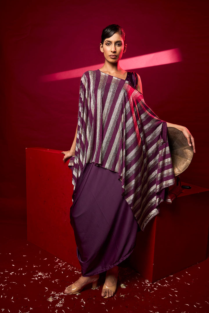 Slip Easy Dress with Cape - Metallic Purple