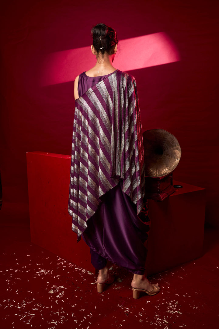 Slip Easy Dress with Cape - Metallic Purple