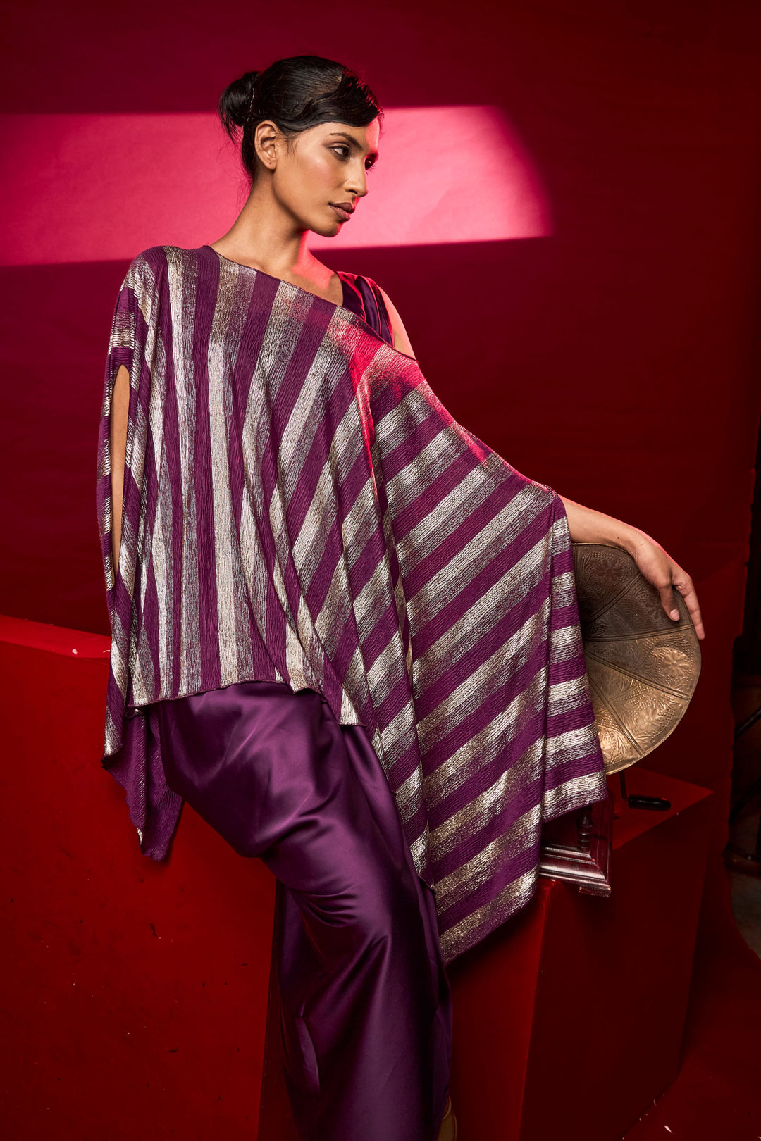 Slip Easy Dress with Cape - Metallic Purple