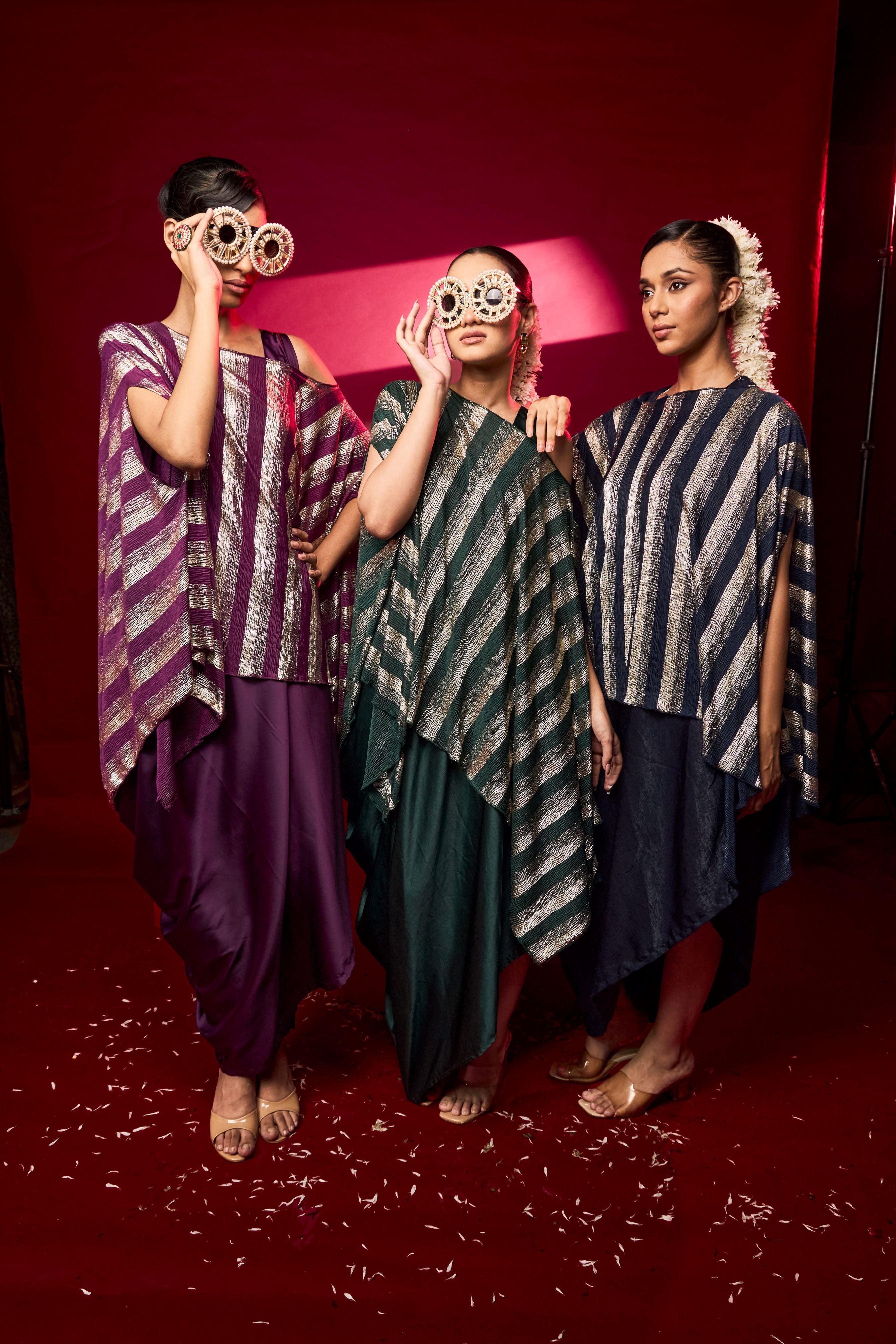 Slip Easy Dress with Cape - Metallic Green