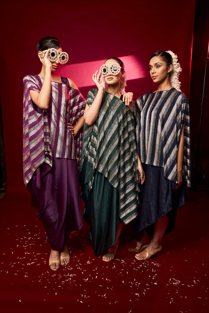 Slip Easy Dress with Cape - Metallic Green