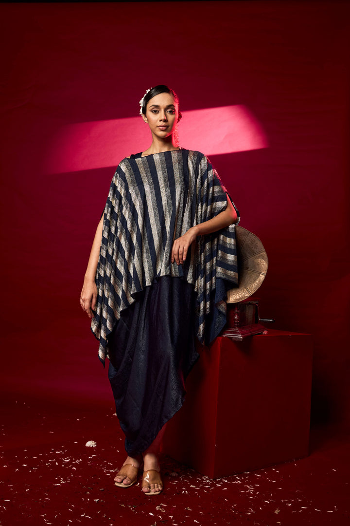 Slip Easy Dress with Cape - Metallic Green