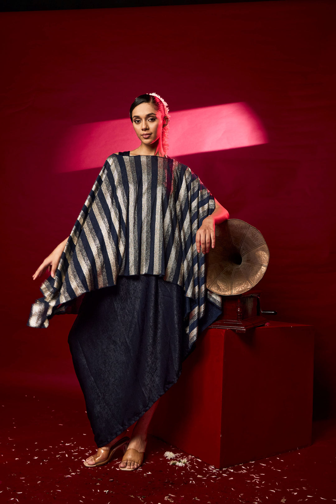 Slip Easy Dress with Cape - Metallic Green