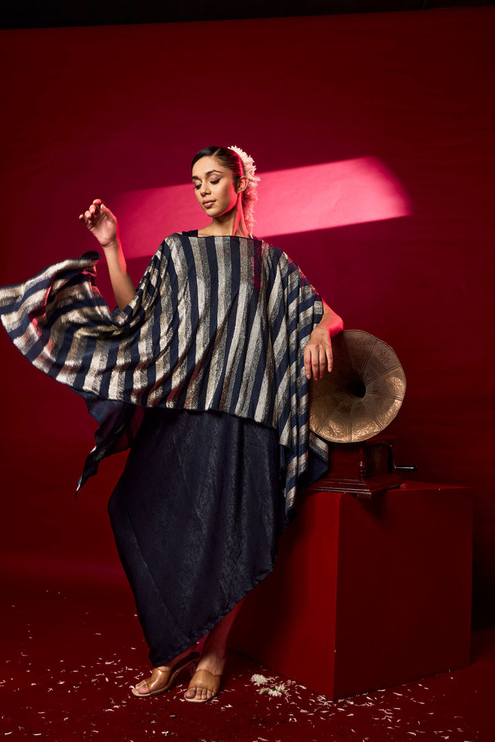 Slip Easy Dress with Cape - Metallic Green