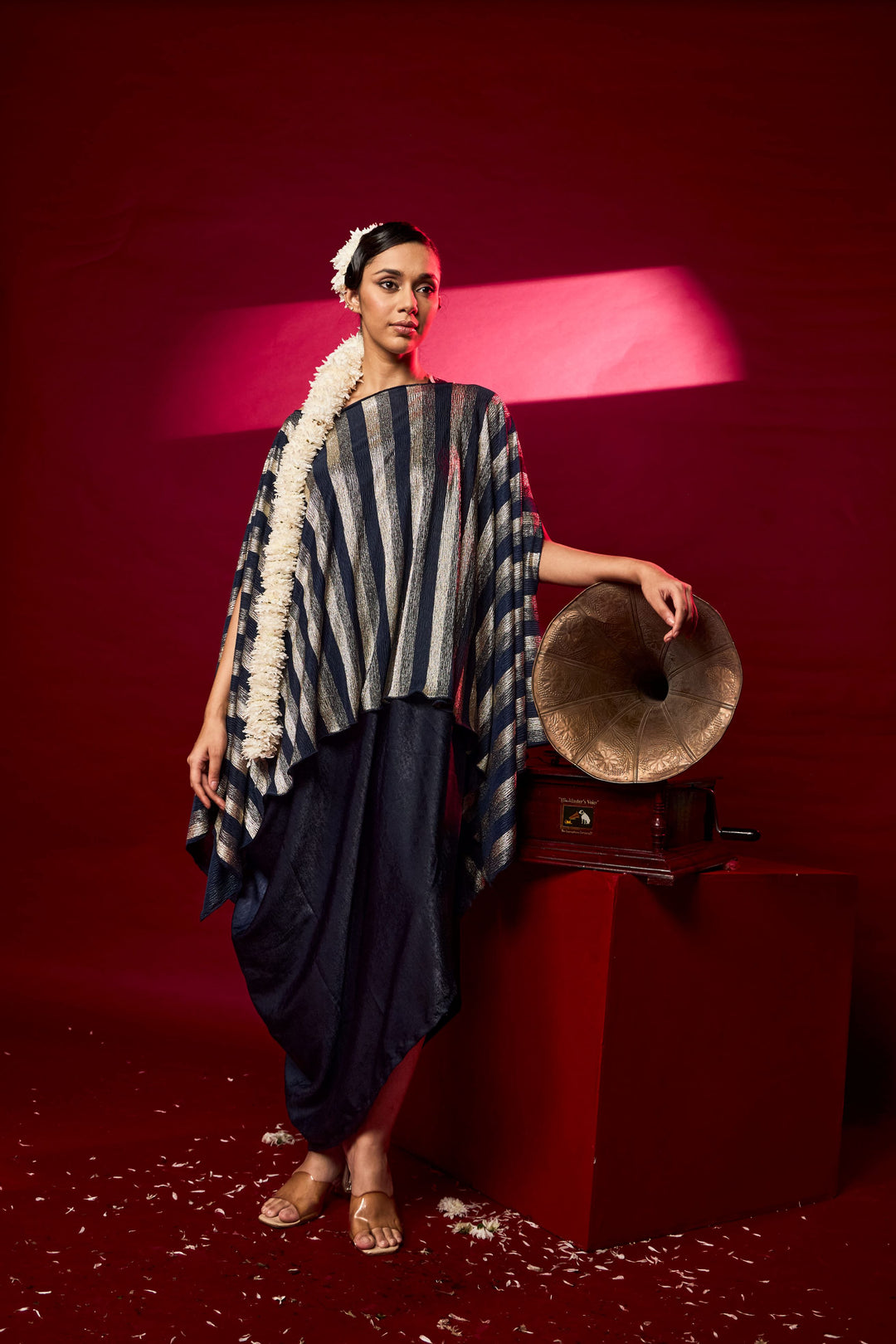 Slip Easy Dress with Cape - Metallic Green