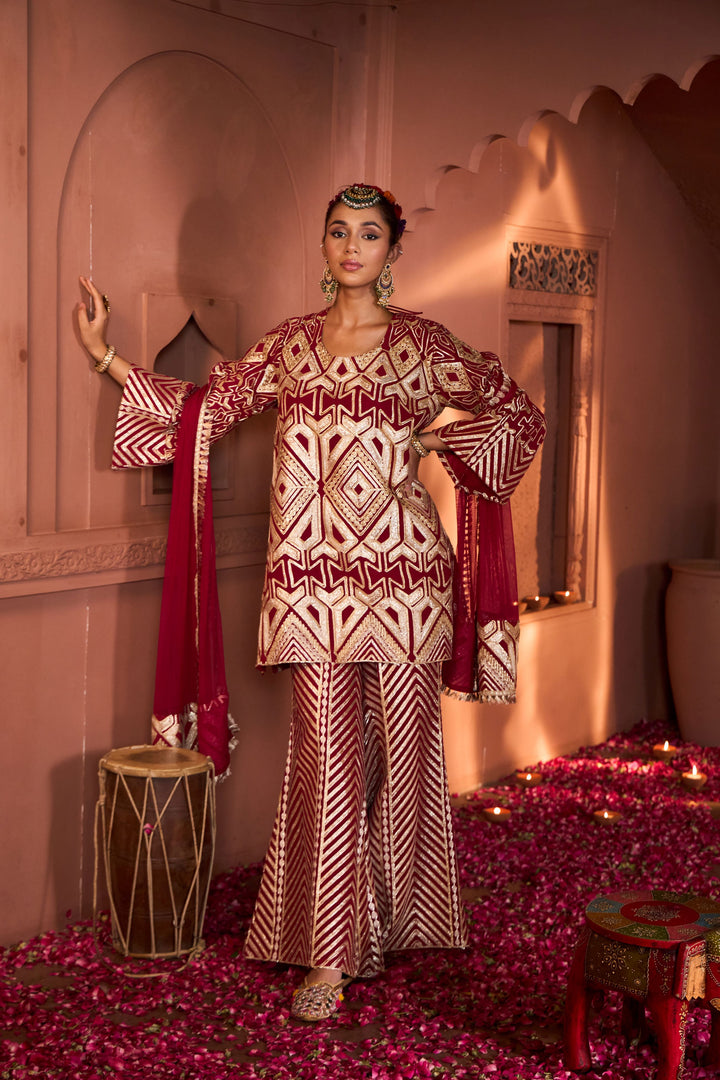 Gulnaaz Gota Sharara Set - Red