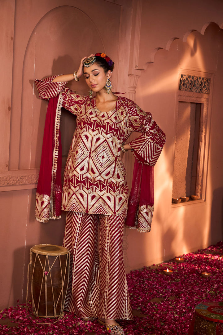 Gulnaaz Gota Sharara Set - Red