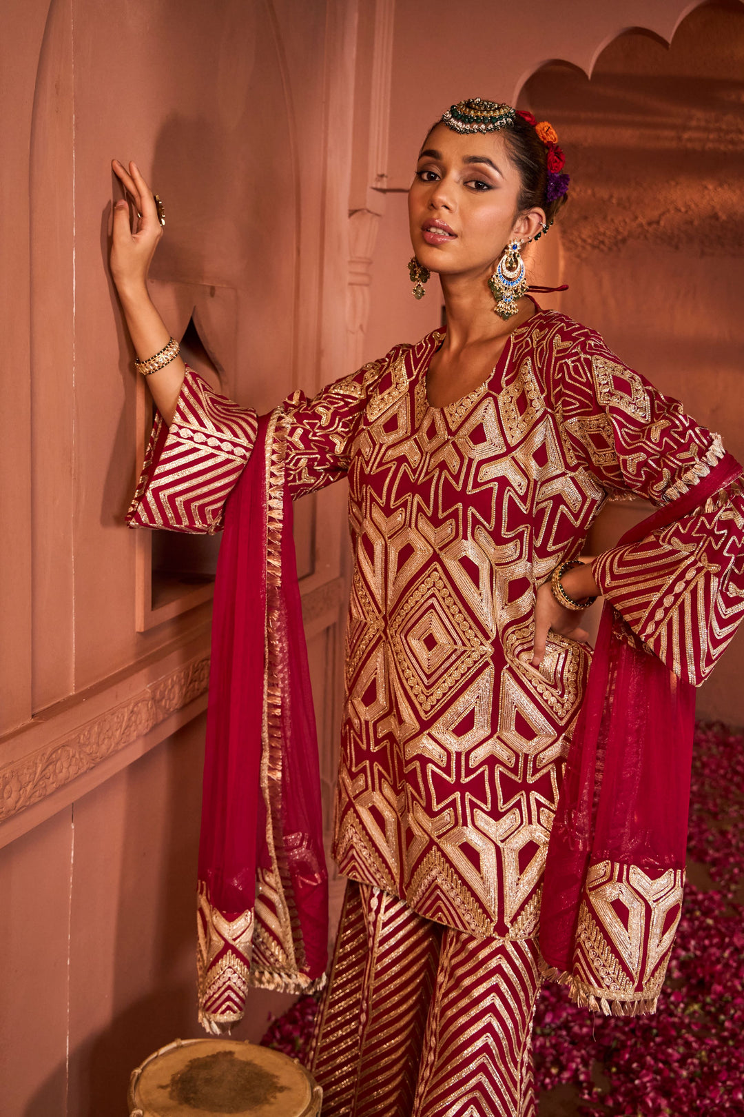 Gulnaaz Gota Sharara Set - Red