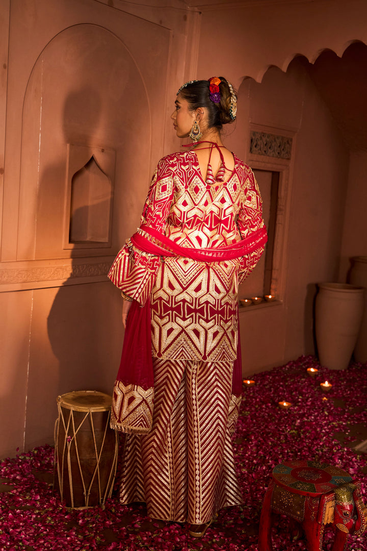 Gulnaaz Gota Sharara Set - Red
