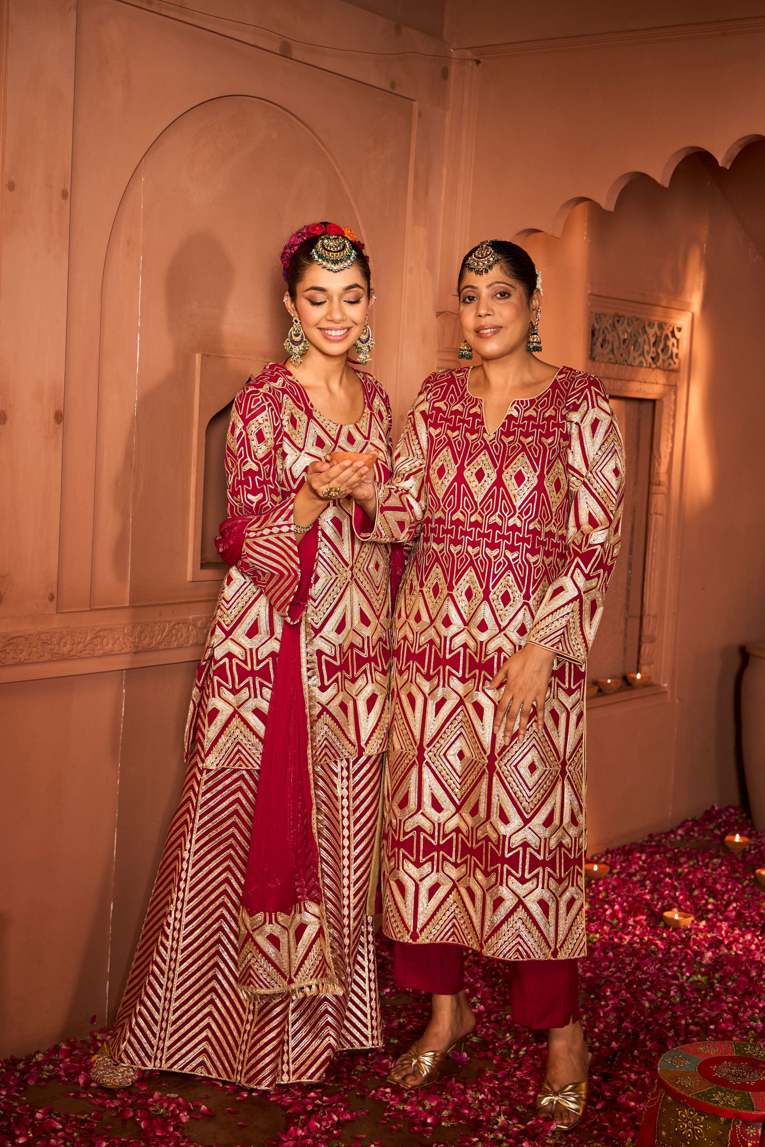 Gulnaaz Gota Sharara Set - Red