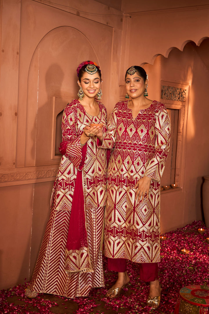 Gulnaaz Gota Sharara Set - Red