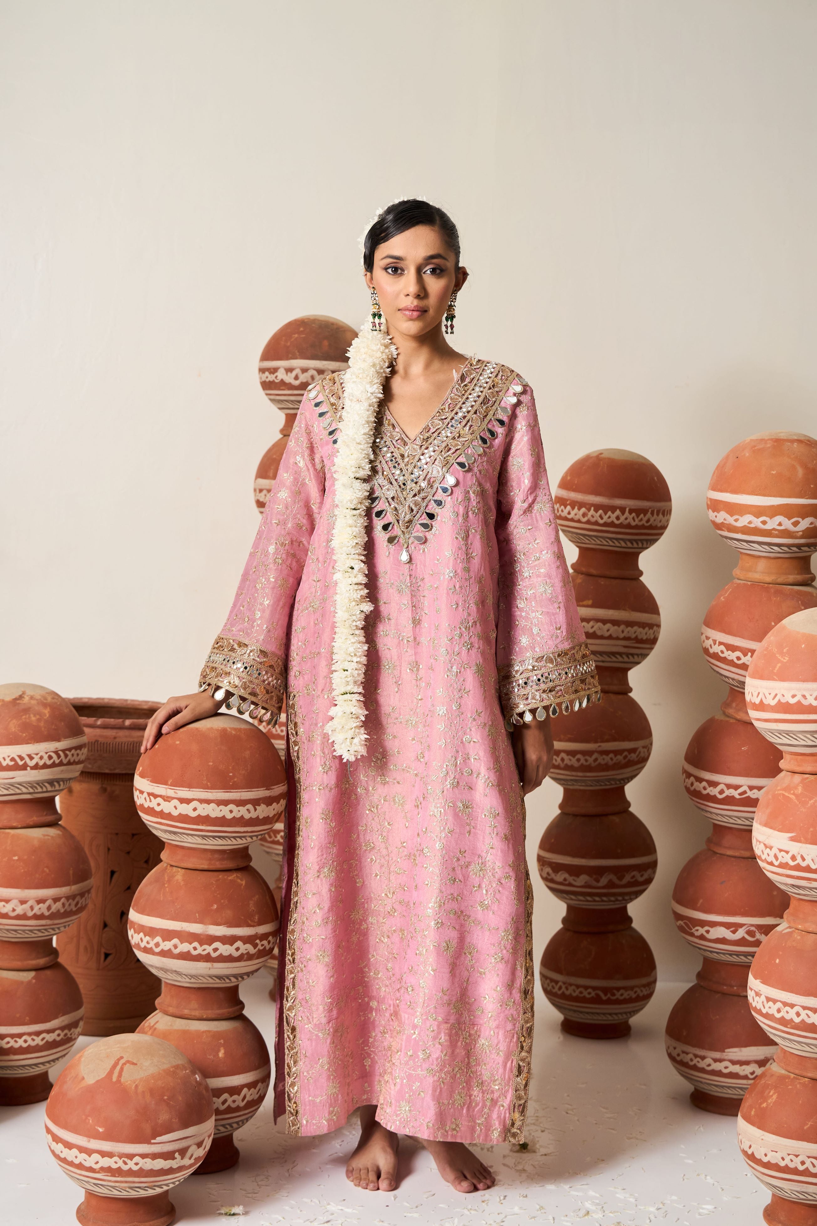 Inaaya Embroidered Kaftan - Peach