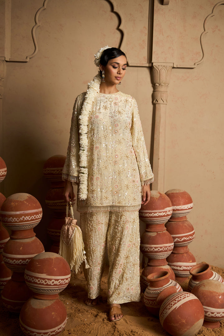 Inaayat Embroidered Tunic Set - Cream & Pink