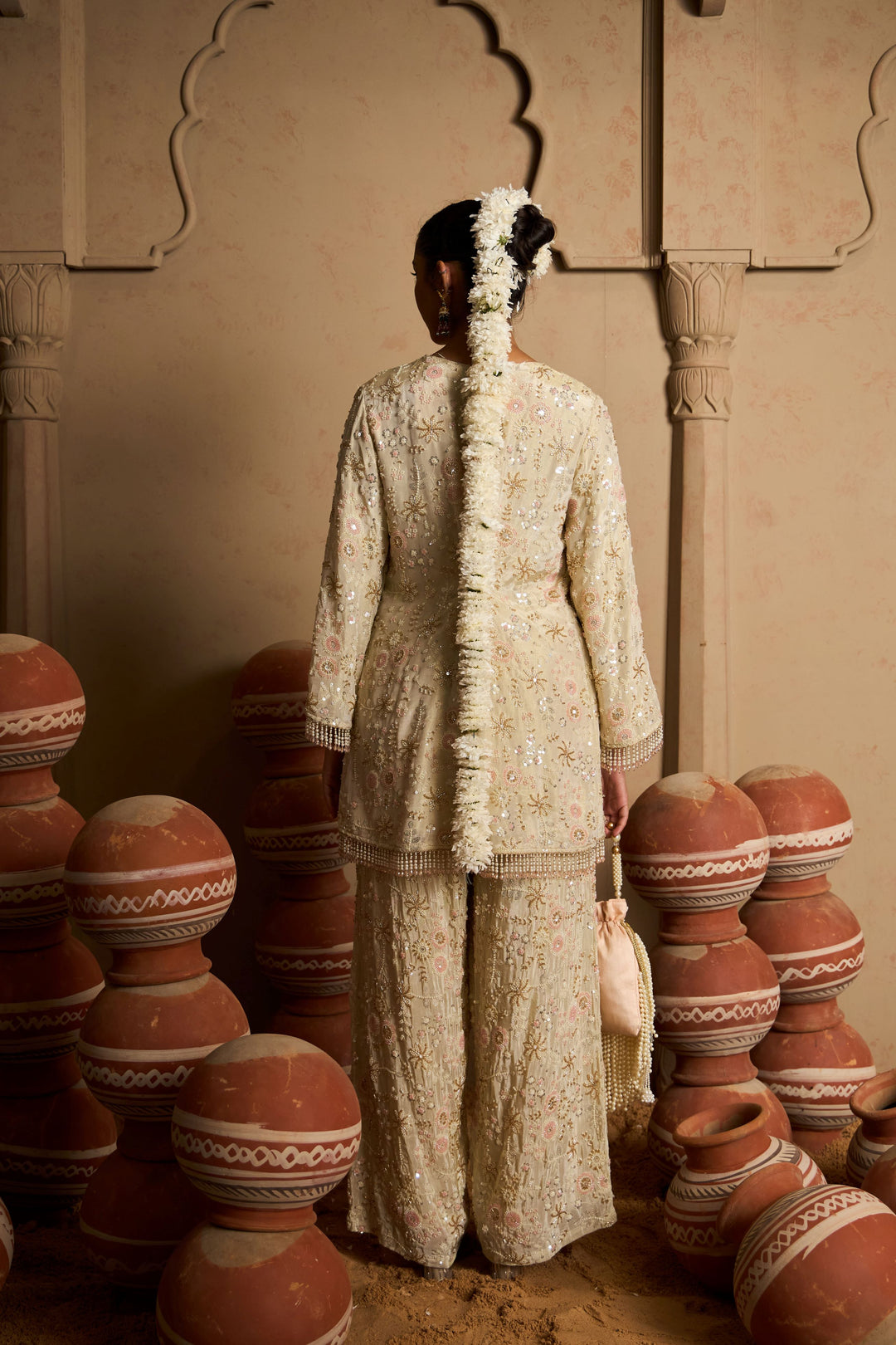 Inaayat Embroidered Tunic Set - Cream & Pink