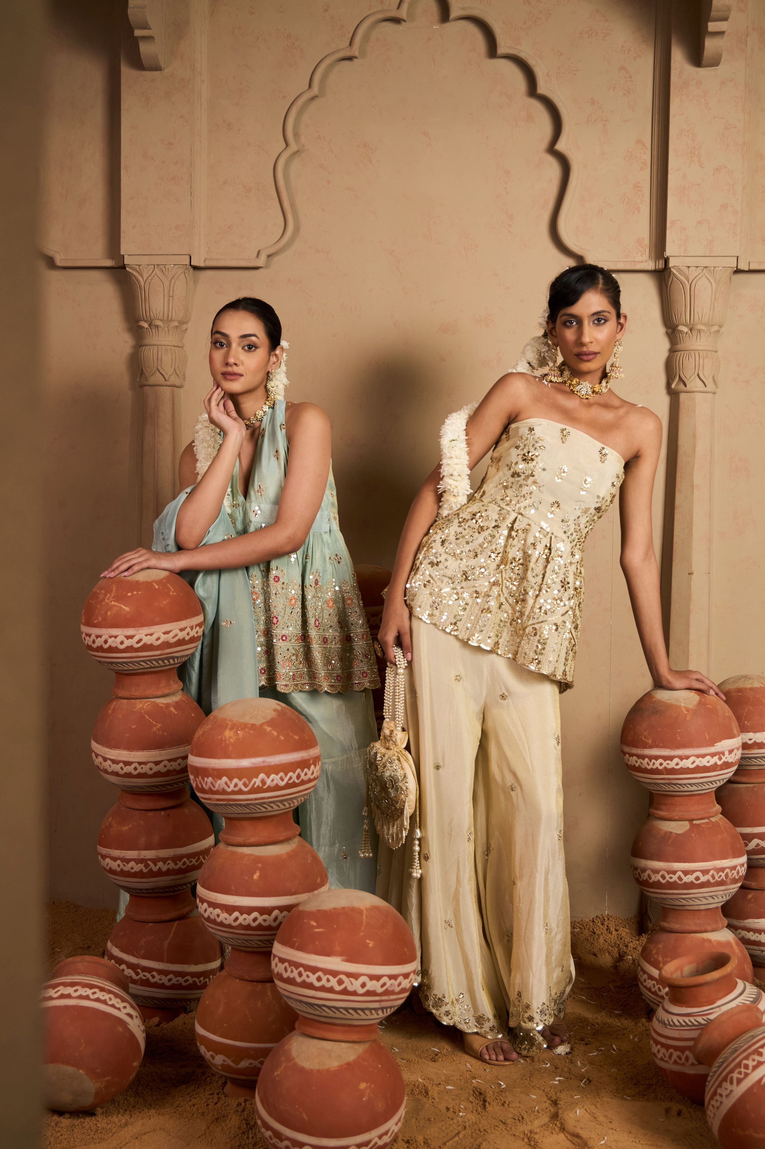 MW Embroidered Off Shoulder Set- Ivory