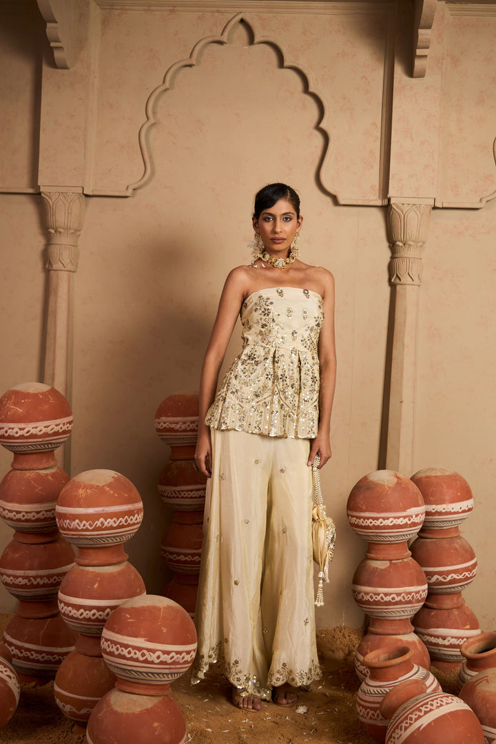 MW Embroidered Off Shoulder Set- Ivory