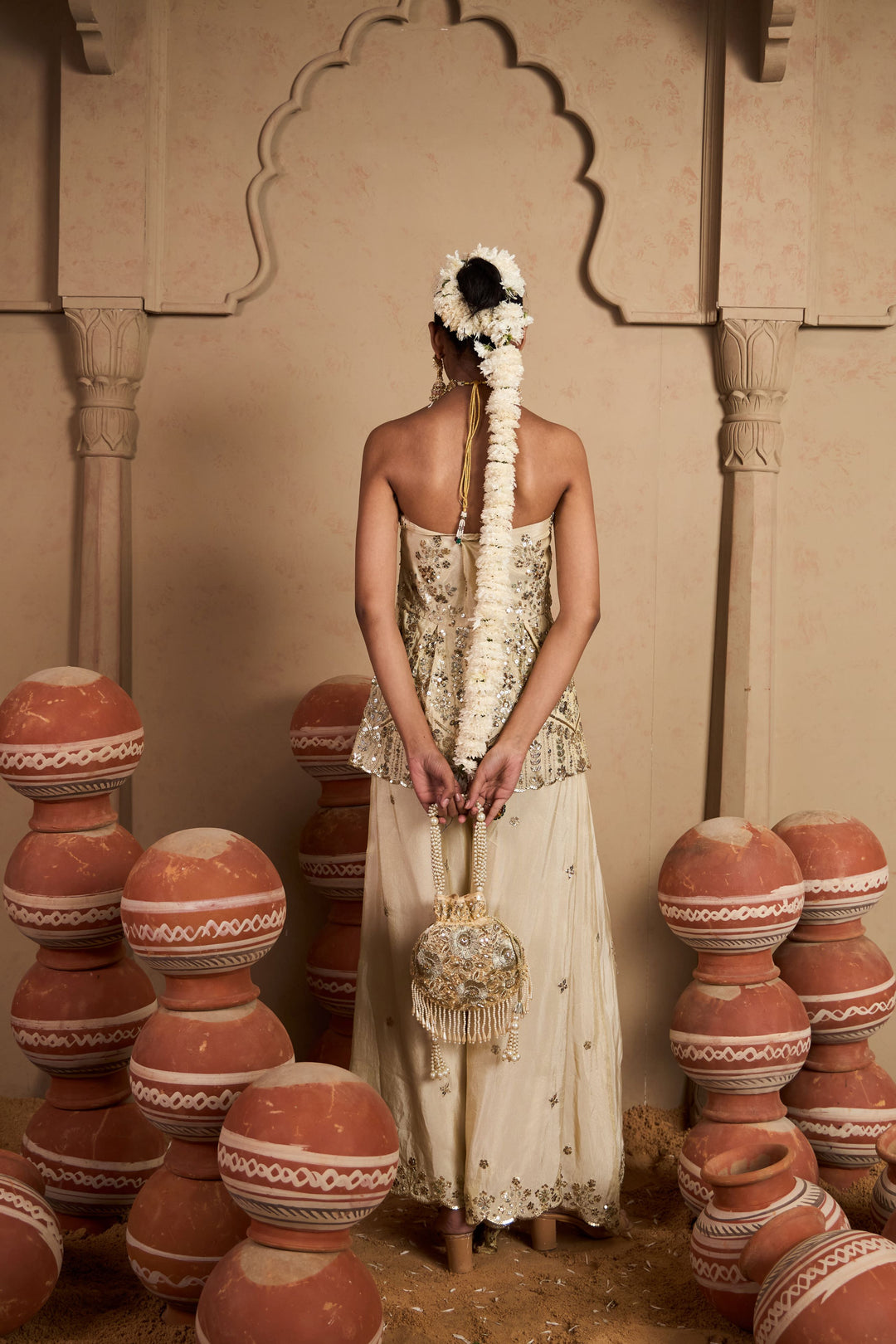 MW Embroidered Off Shoulder Set- Ivory