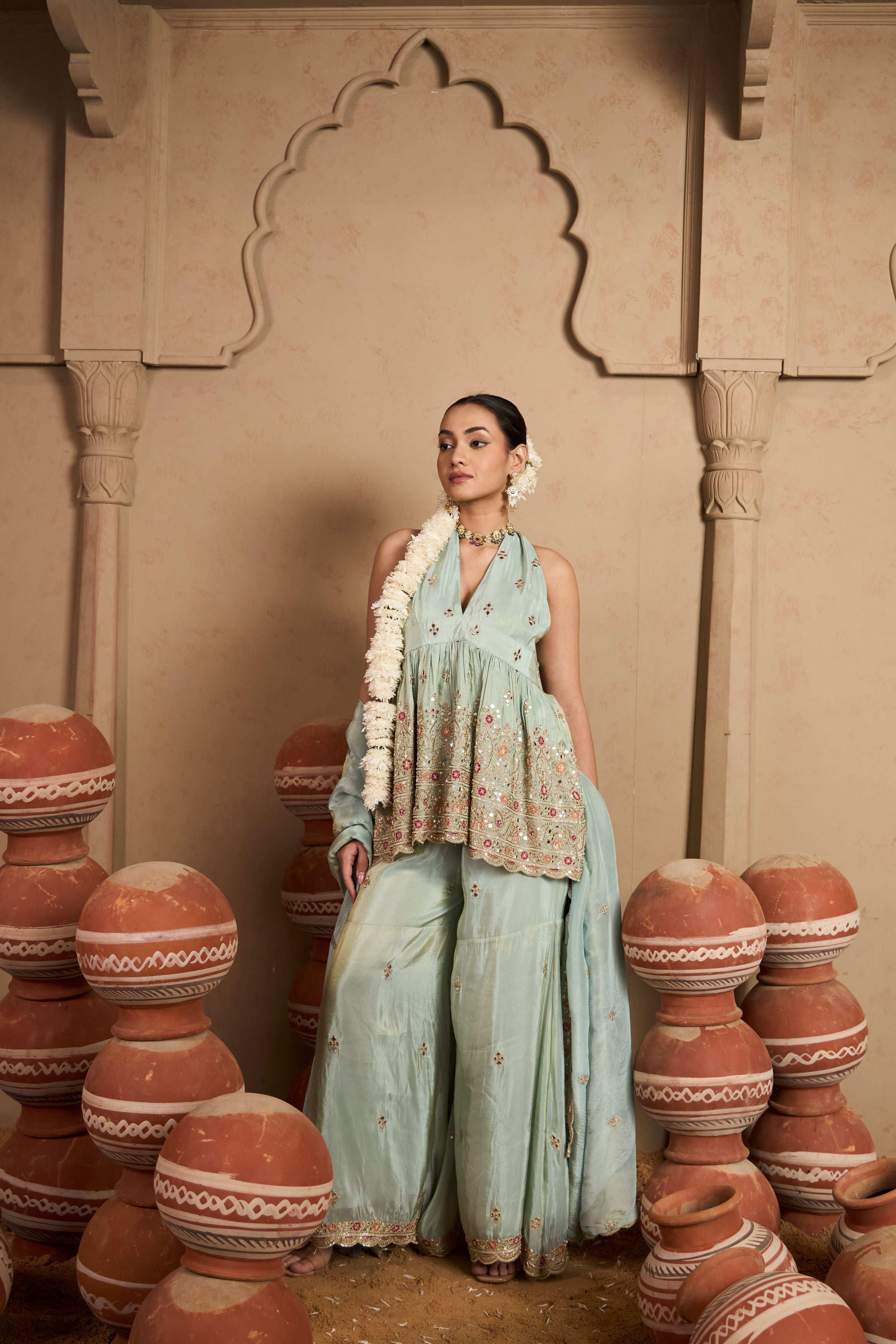 MW Embroidered Sleeveless Set - Mint Green