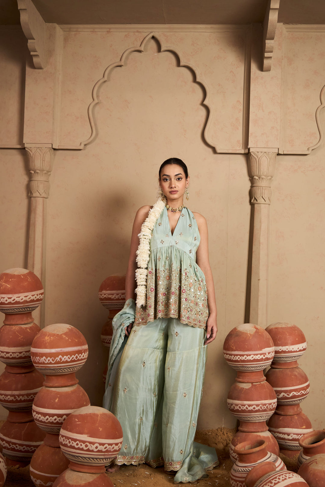 MW Embroidered Sleeveless Set - Mint Green