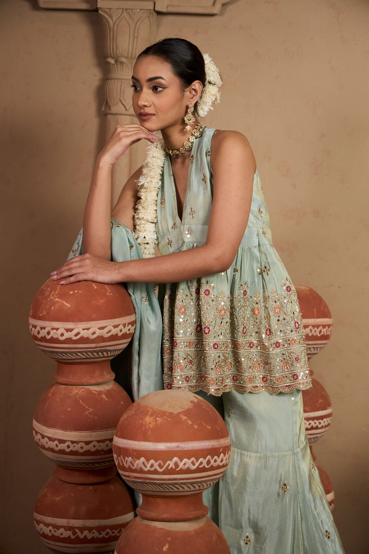 MW Embroidered Sleeveless Set - Mint Green