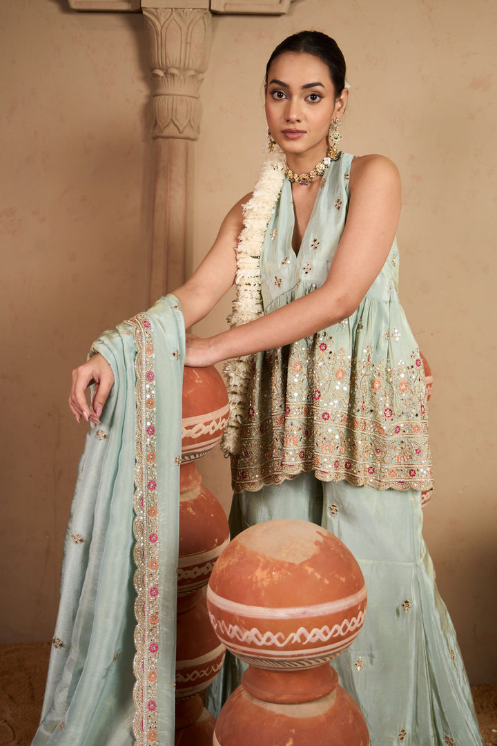MW Embroidered Sleeveless Set - Mint Green