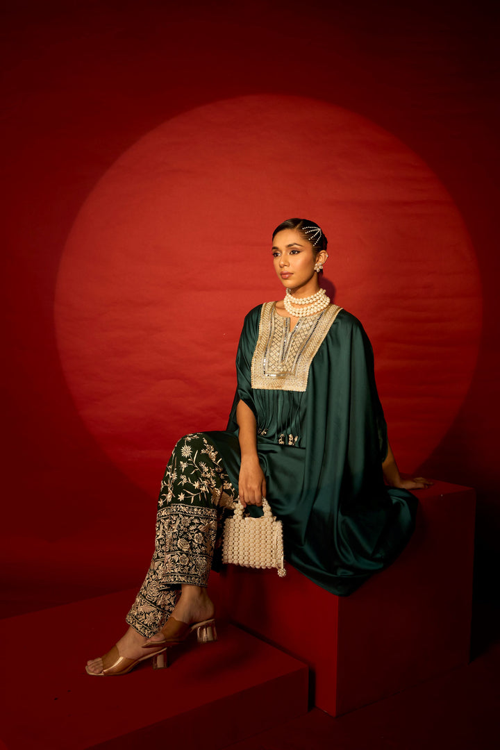 Reyna Gara Glazed Kaia Kaftan Top with Pants - Green