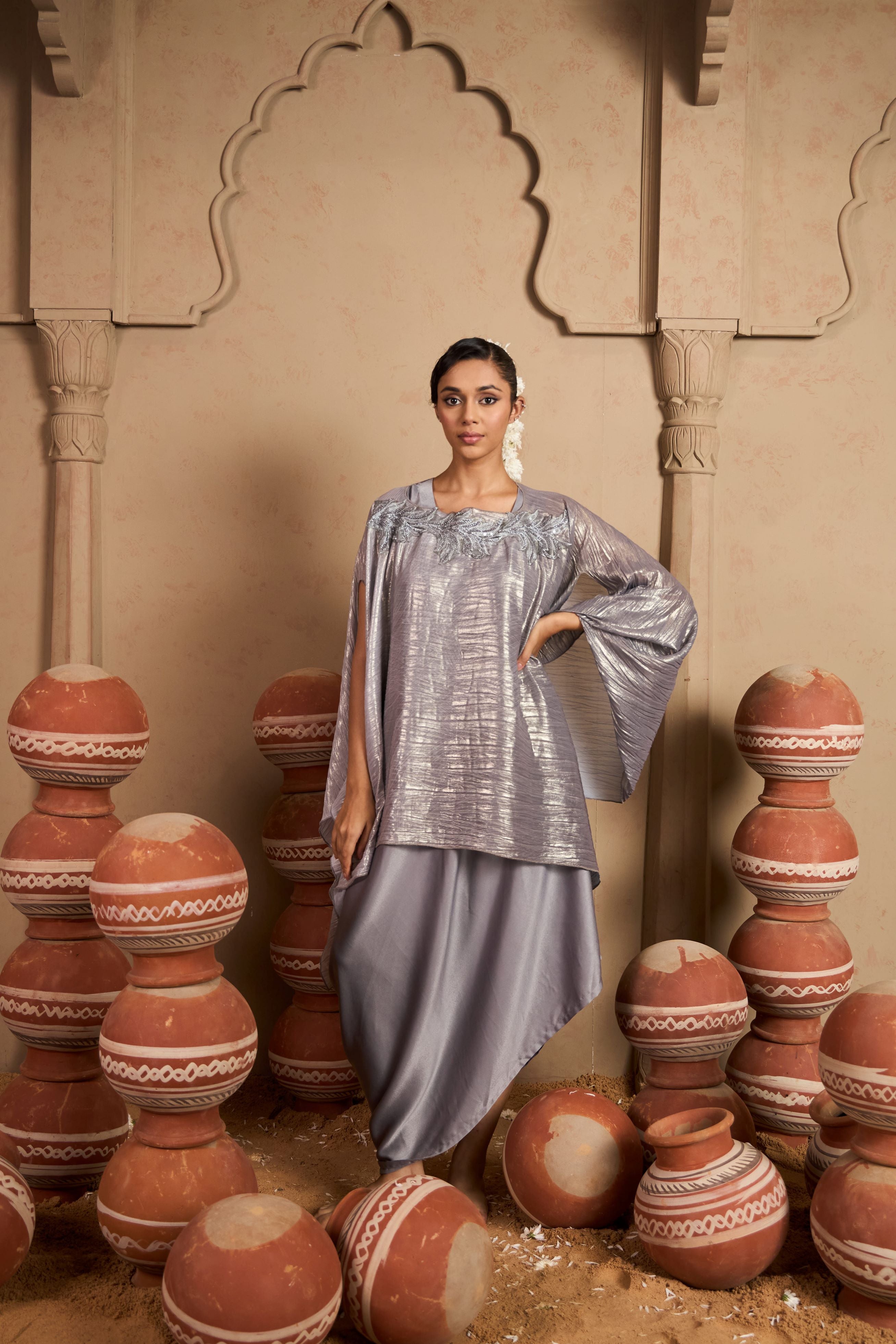 Slip Easy Dress with Metallic Cape - Lavendar