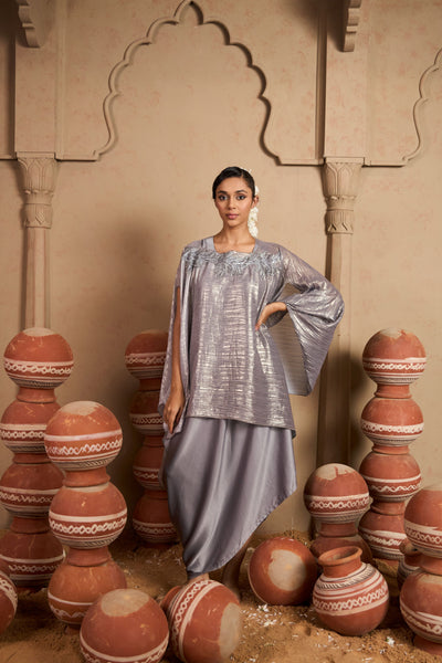 Slip Easy Dress with Metallic Cape - Lavendar