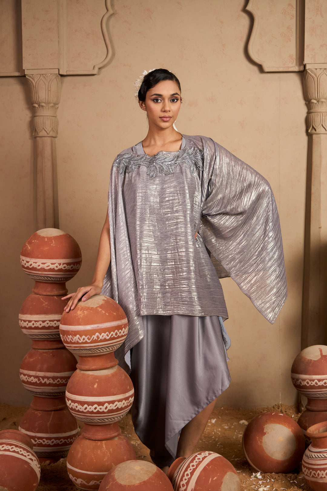 Slip Easy Dress with Metallic Cape - Lavendar