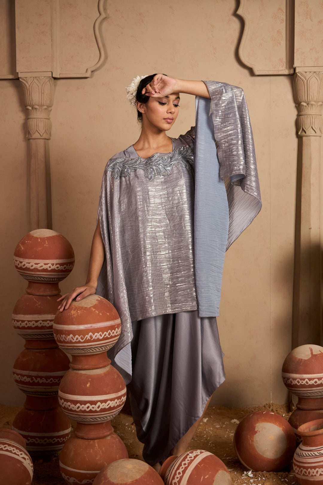 Slip Easy Dress with Metallic Cape - Lavendar