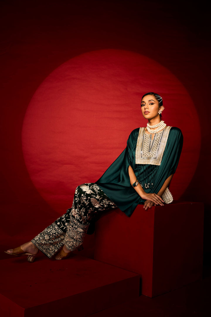 Reyna Gara Glazed Kaia Kaftan Top with Pants - Green