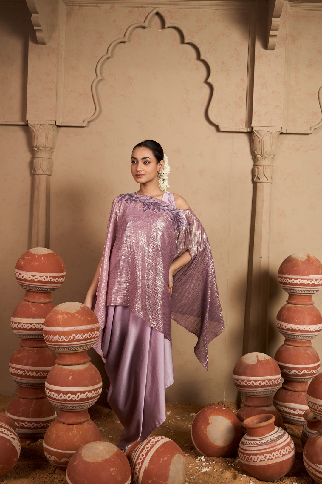 Slip Easy Dress with Metallic Cape - Pink