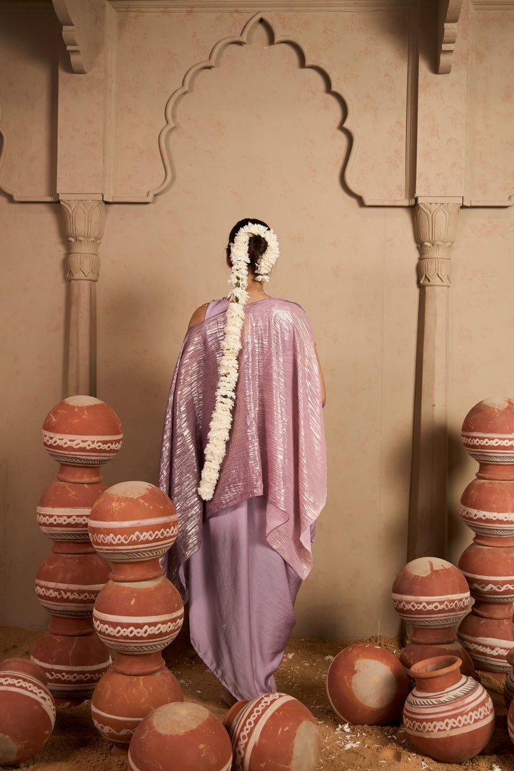 Slip Easy Dress with Metallic Cape - Pink