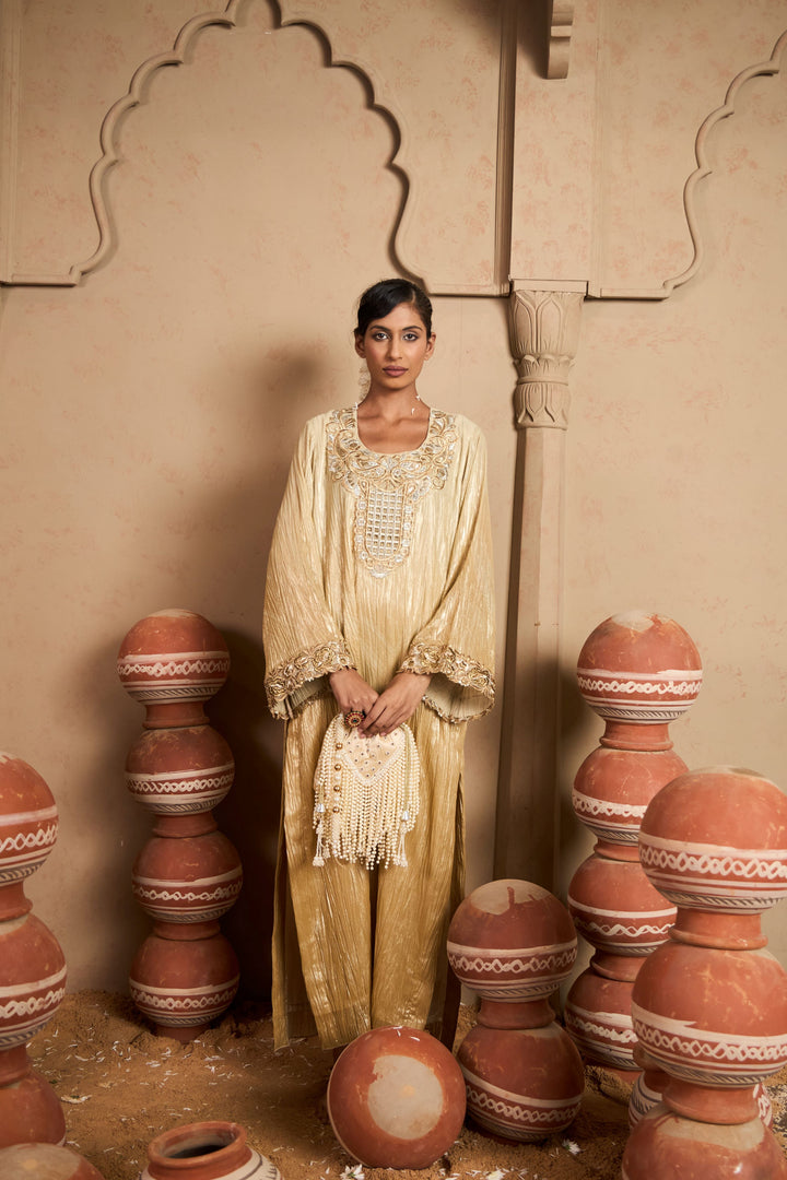 Tissue Embroidered Kaftan - Gold