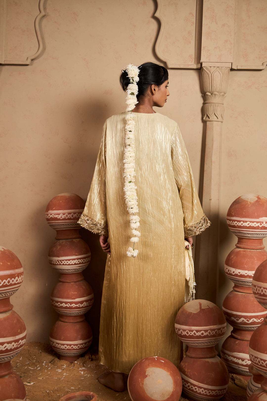 Tissue Embroidered Kaftan - Gold