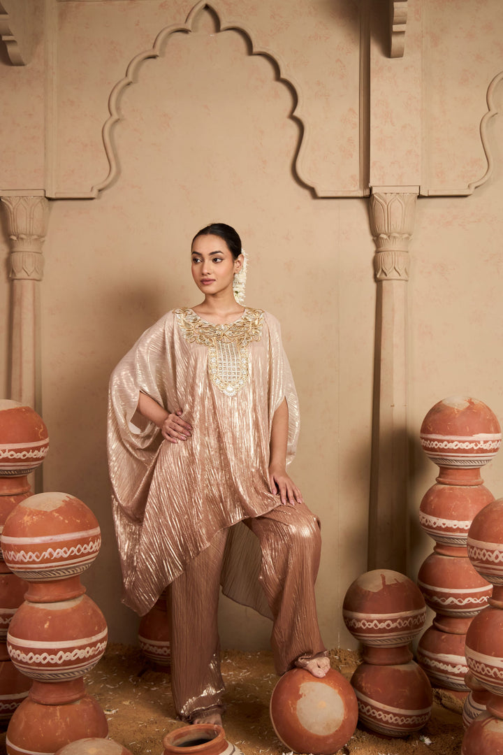 Tissue Embroidered Tunic Set- Blush Silver