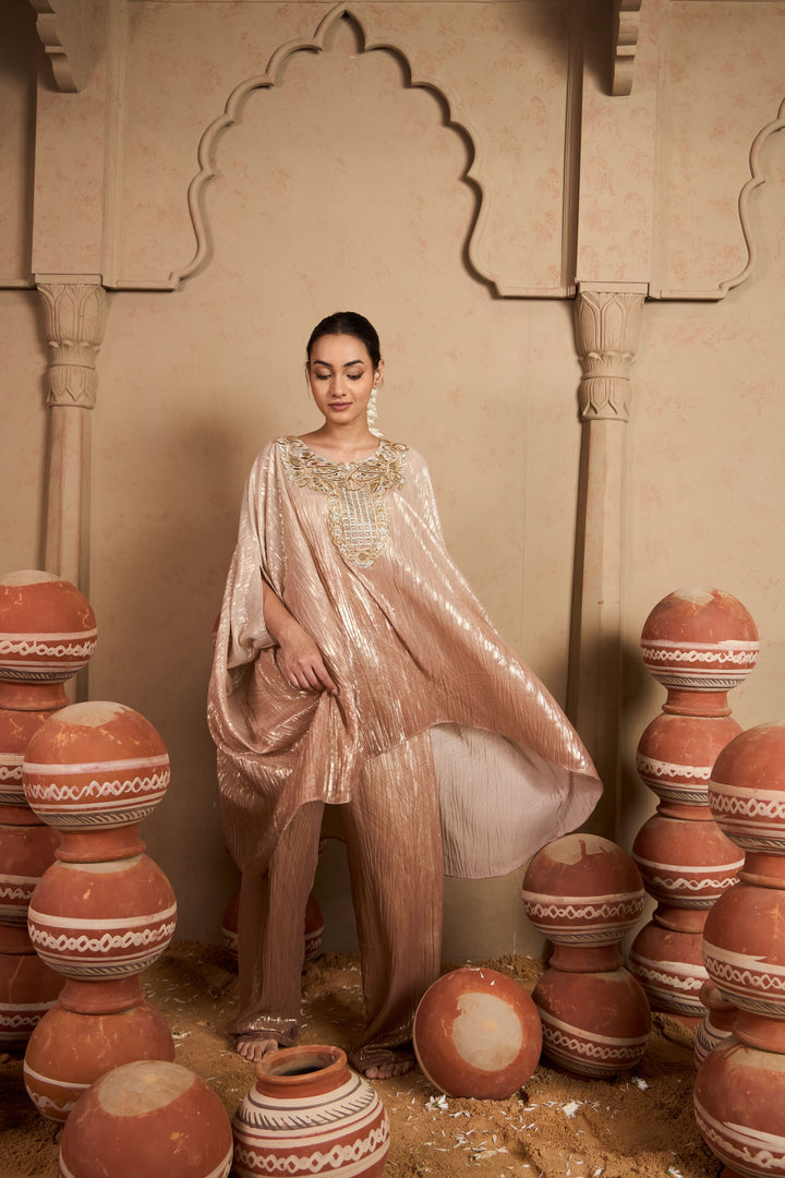 Tissue Embroidered Tunic Set- Blush Silver