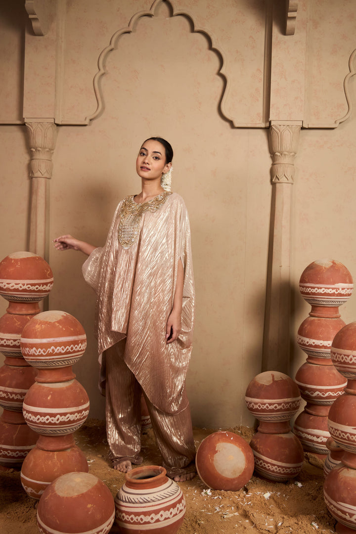 Tissue Embroidered Tunic Set- Blush Silver