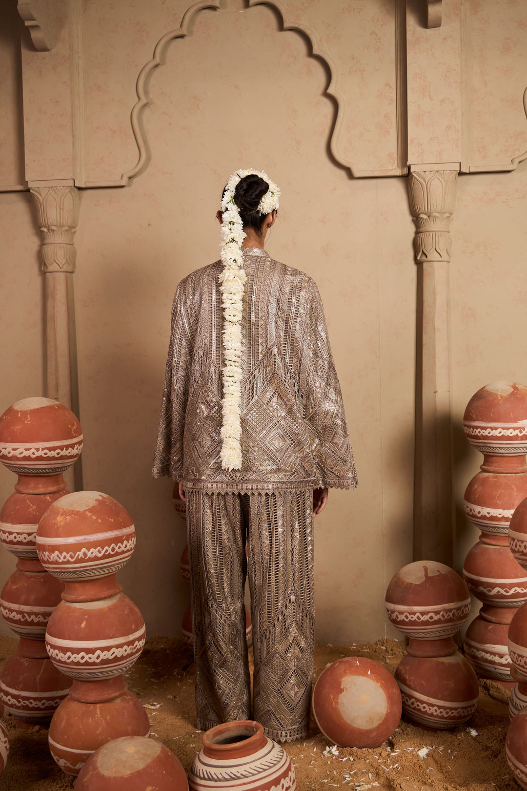 Seraphic Sequins Cape Jacket Set - Gold