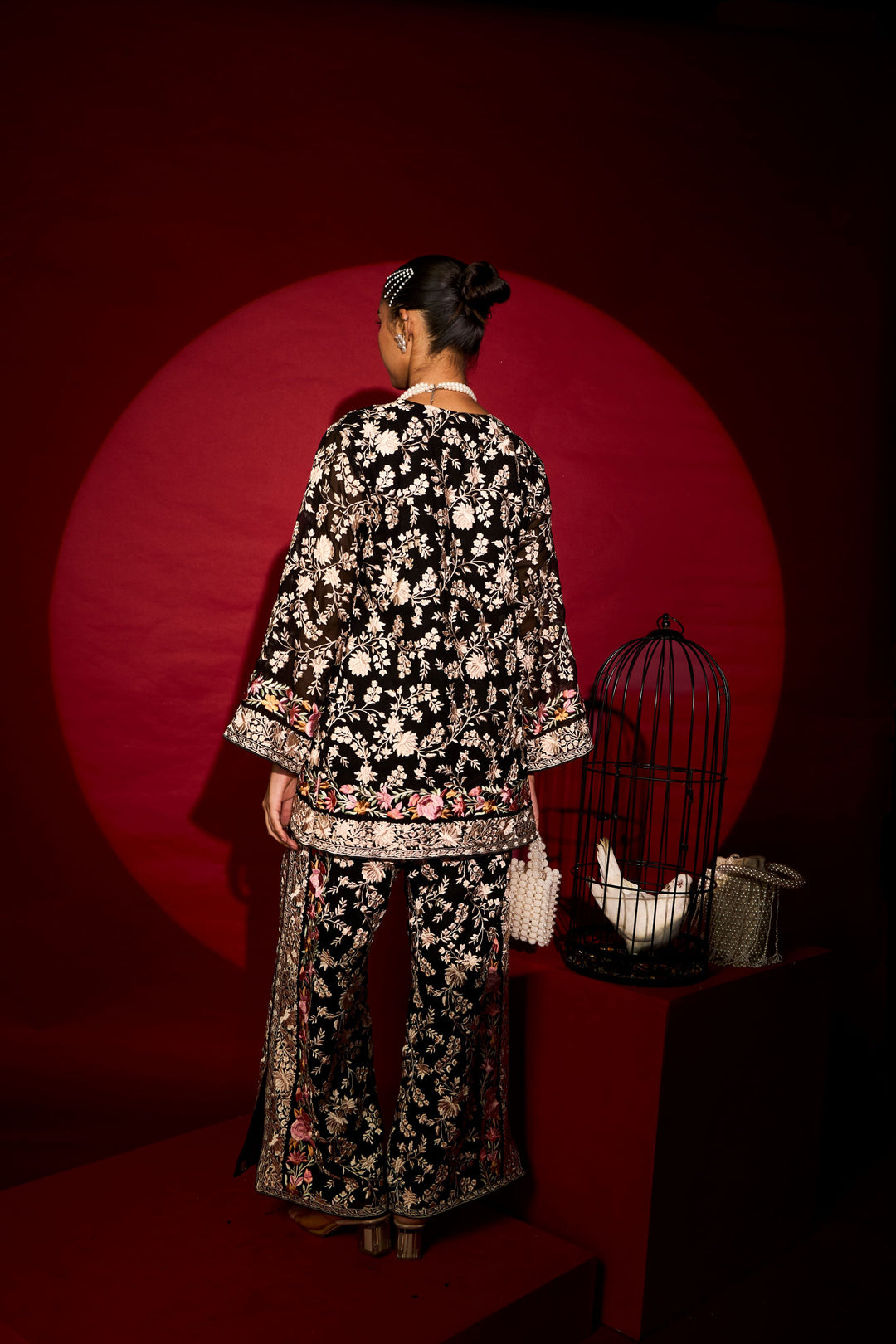 Reyna Gara Rose Dust Kurta with Slit Pant - Black