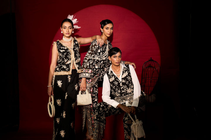 Reyna Gara Rose Dust Kurta with Slit Pant - Black