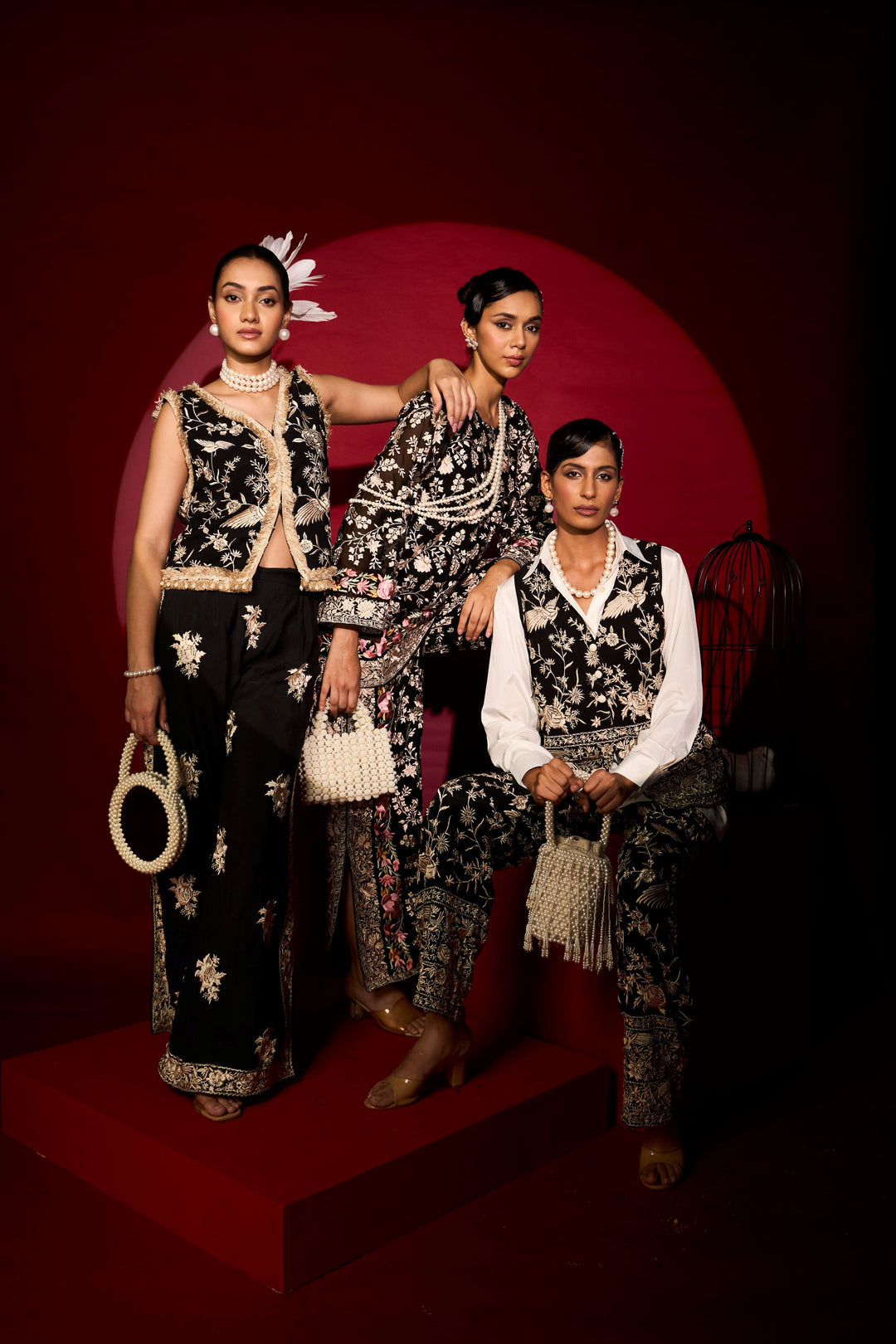 Reyna Gara Rose Dust Kurta with Slit Pant - Black