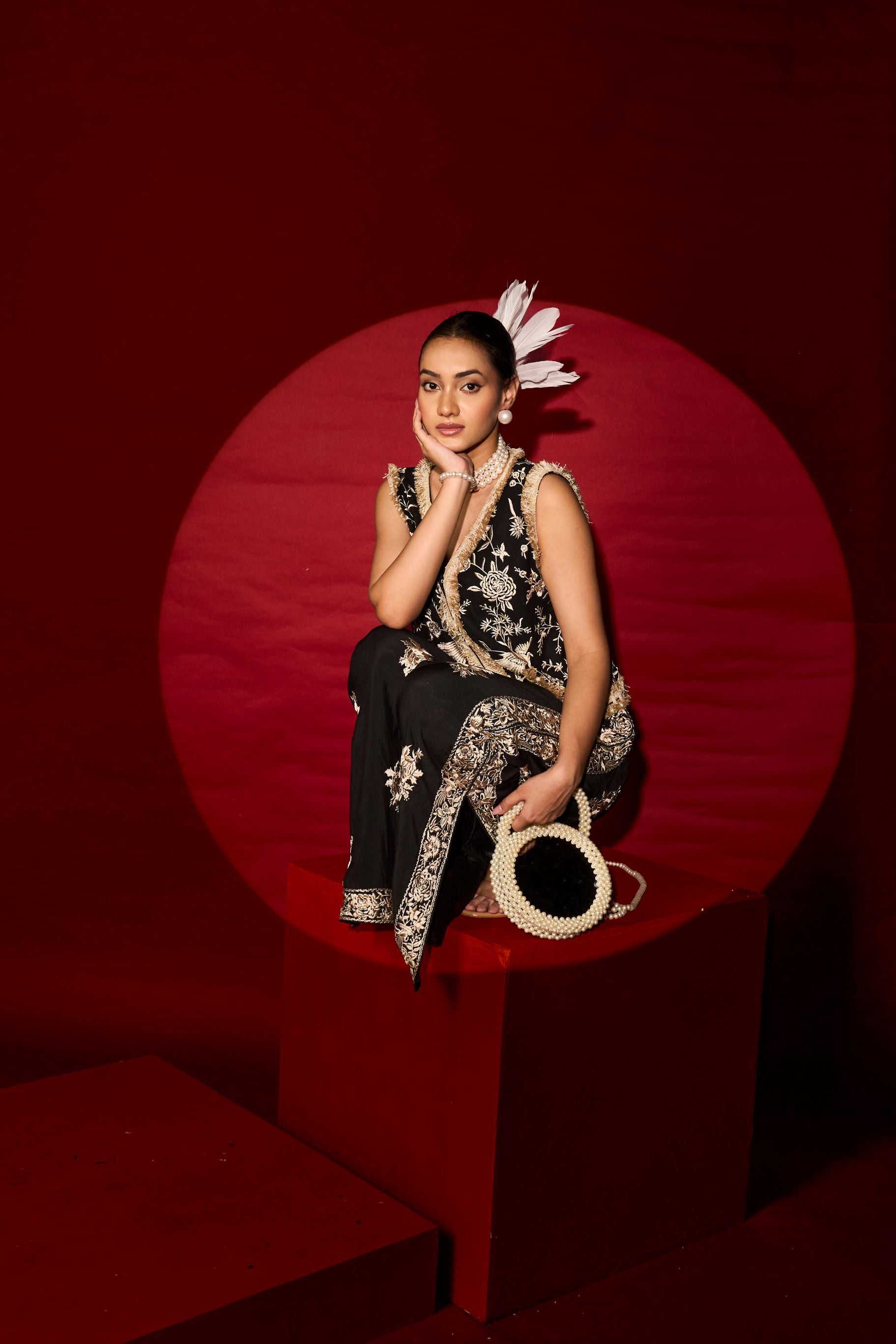 Reyna Gara Tassle Waistcoat Set - Black