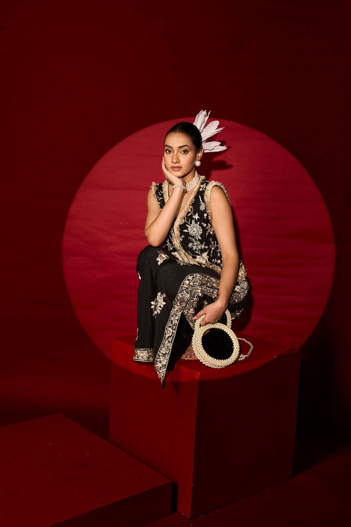 Reyna Gara Tassle Waistcoat Set - Black