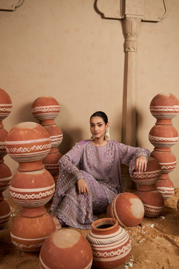 Inaaya Embroidered Sharara Set - Lavender