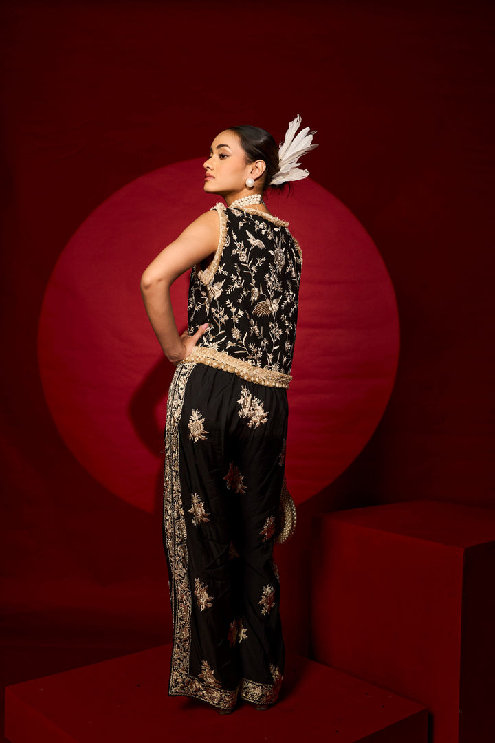 Reyna Gara Tassle Waistcoat Set - Black