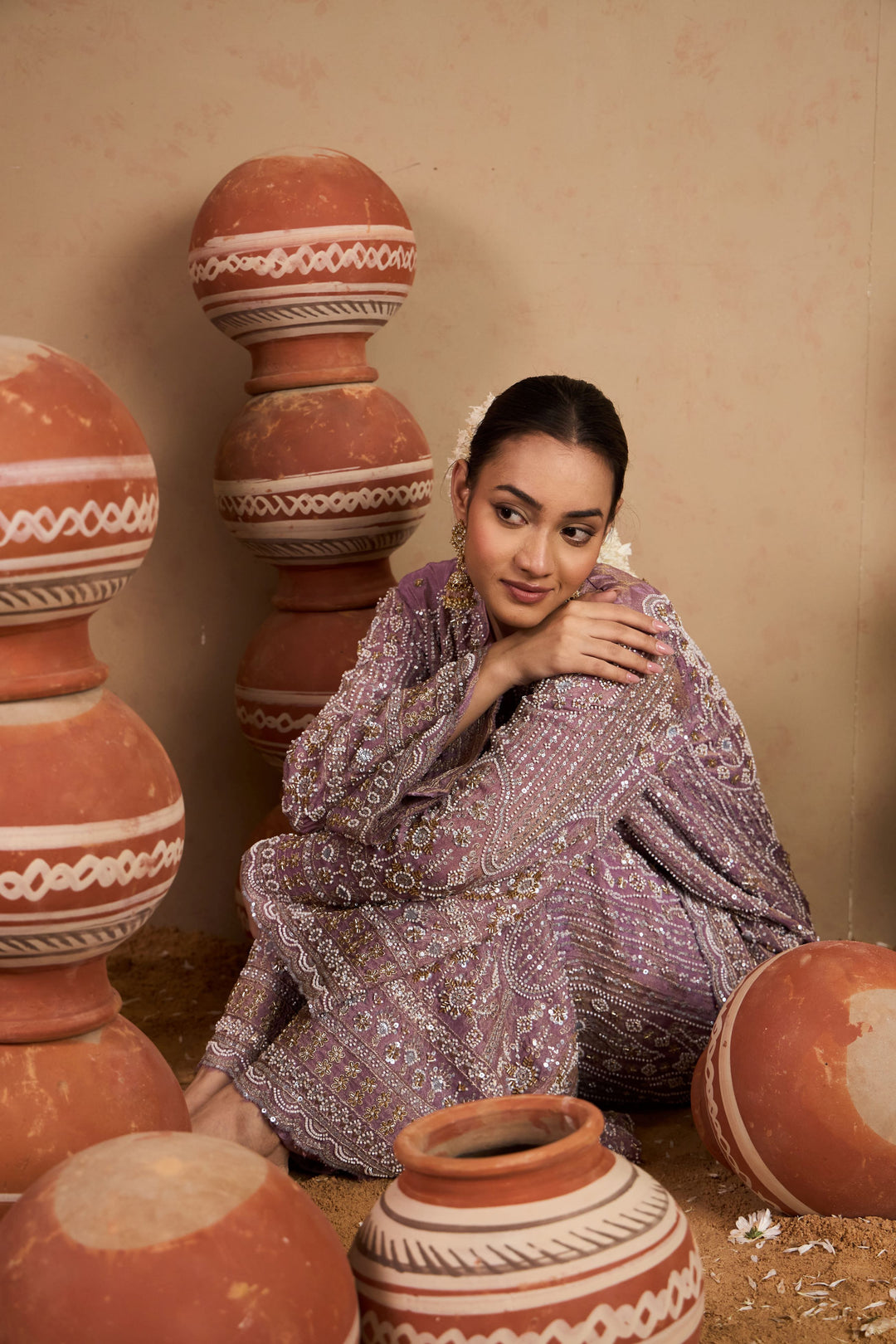 Inaaya Embroidered Sharara Set - Lavender