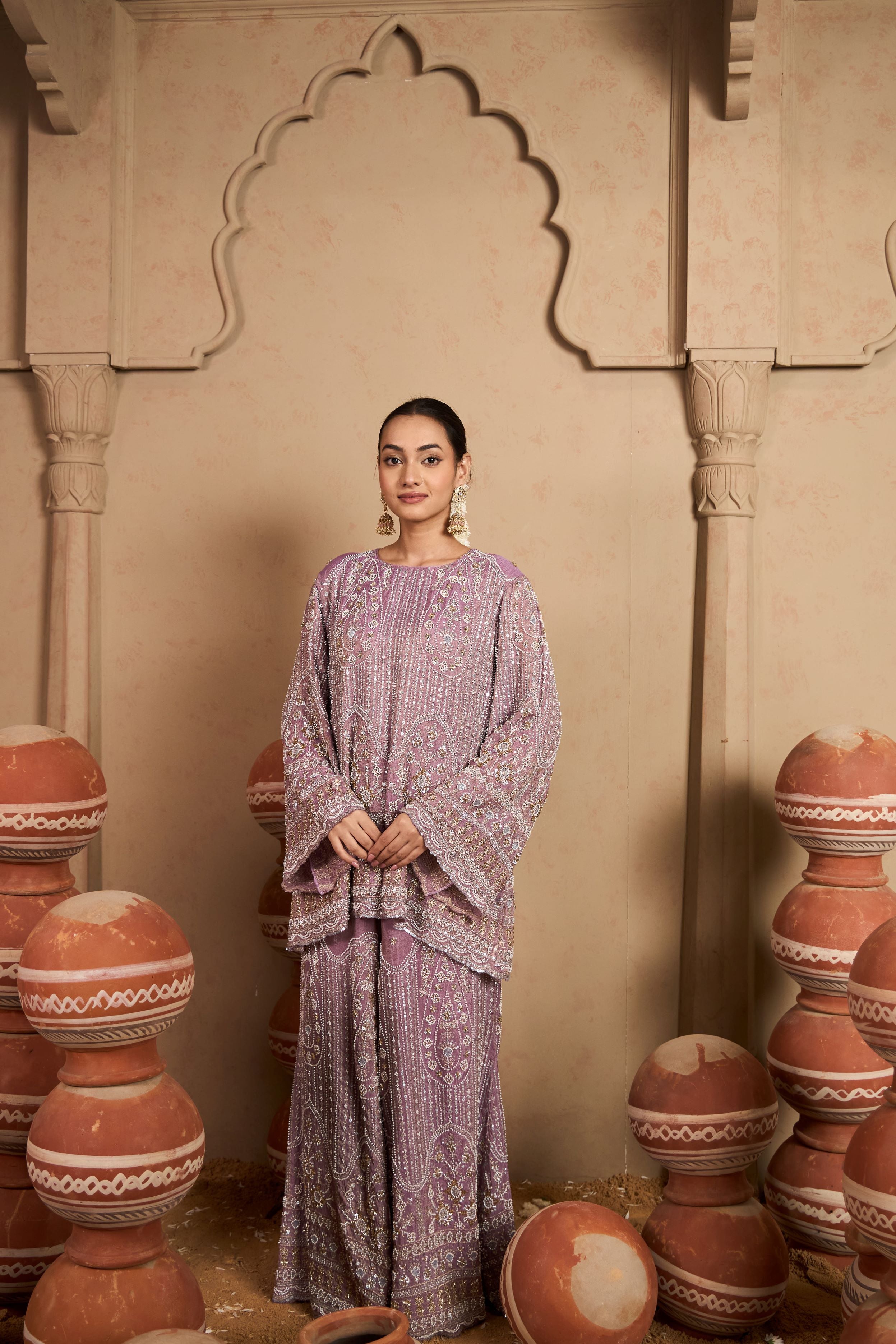 Inaaya Embroidered Sharara Set - Lavender